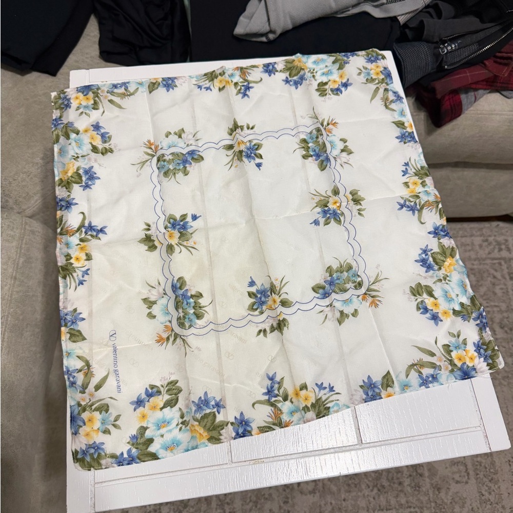 Valentino Garavani Floral Silk Scarf Twilly Bandeau with Floral Trim Border